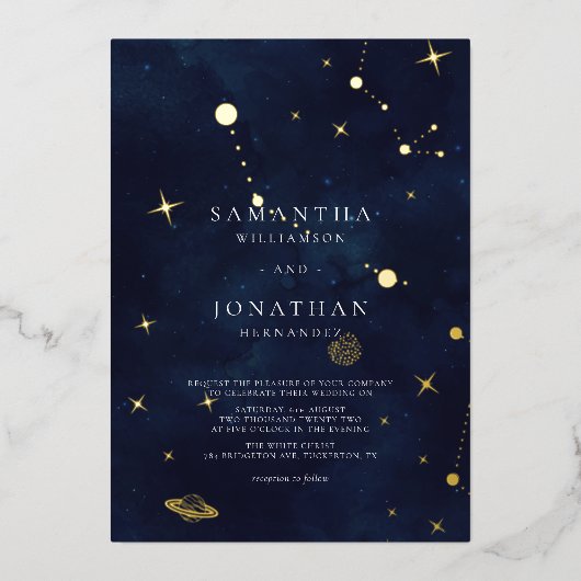 Elegant Celestial Wedding Gold Folieneinladung (Vorderseite)