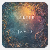 Elegant Celestial Wedding Quadratischer Aufkleber (Vorderseite)