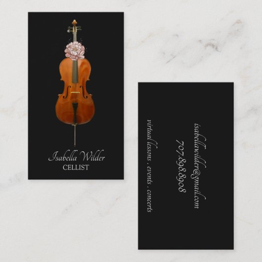 Elegant Cellist | Black Business Card Visitenkarte (Vorne/Hinten)