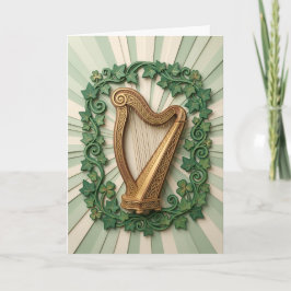 Elegant Celtic Harp Shamrock St Patricks Day Karte