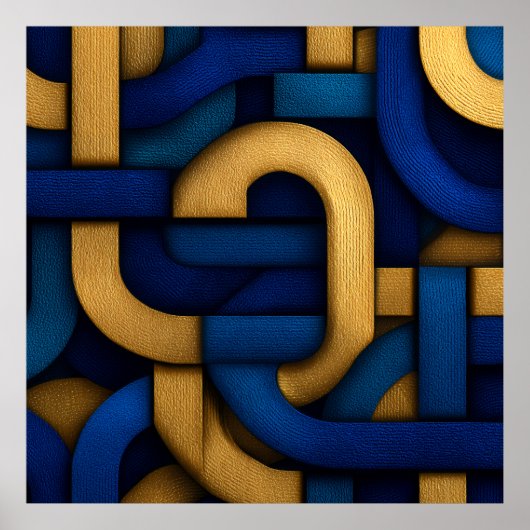 Elegant Celtic-Inspired Blue Gold Braided Abstract Poster (Vorne)