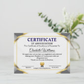 Elegant Certificate of Appreciation Award Template Begleitkarte (Stehend Vorderseite)