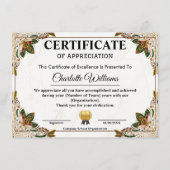Elegant Certificate of Appreciation Award Template Begleitkarte (Vorderseite)
