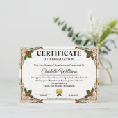 Elegant Certificate of Appreciation Award Template Begleitkarte (Stehend Vorderseite)