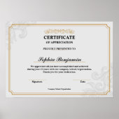 Elegant Certificate of Appreciation Gold Classic D Poster (Vorne)