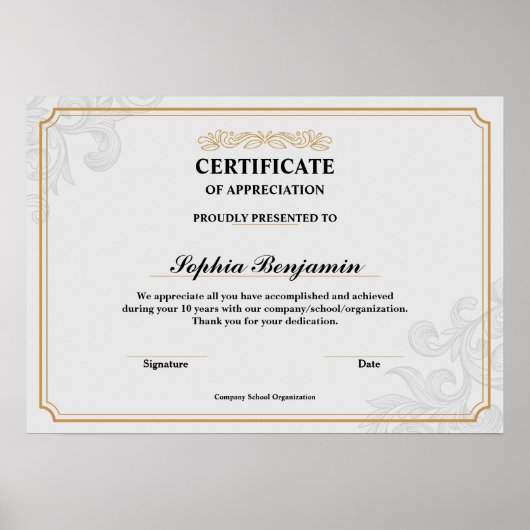 Elegant Certificate of Appreciation Gold Classic D Poster (Vorne)