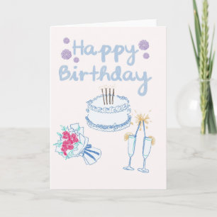 Elegant Chalk Style Birthday Cake Card - Flower Bo Karte