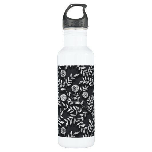 Elegant Chalkboard Floral Pattern Edelstahlflasche (Vorderseite)