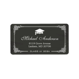Elegant Chalkboard Graduation Cap Grad Graduate Adressaufkleber