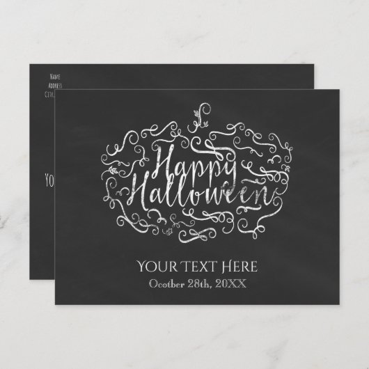Elegant Chalkboard Pumpkin Happy Halloween Postkarte (Vorne/Hinten)