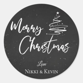Elegant Chalkboard Script Merry Christmas Tree Runder Aufkleber