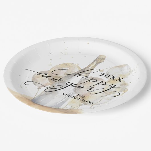 Elegant Champagne and Balloons Happy New Year Pappteller (Schrägansicht)