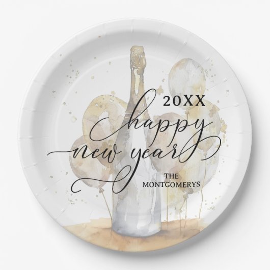 Elegant Champagne and Balloons Happy New Year Pappteller (Vorderseite)