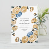 Elegant Champagne and Dusty Blue Floral Wedding Einladung (Stehend Vorderseite)