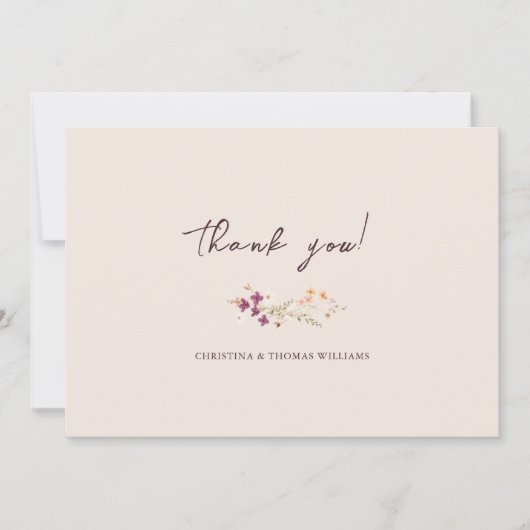 Elegant Champagne Boho Wildblume Wedding Dankeskarte (Vorderseite)