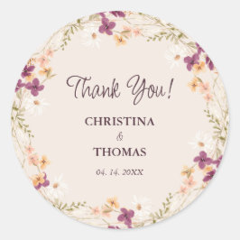 Elegant Champagne Boho Wildblumen Hochzeit Runder Aufkleber