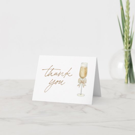 Elegant Champagne Chic Bow Script Thank You Card Dankeskarte (Vorderseite)