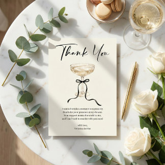 Elegant Champagne Coupe Black Bow Bridal Shower Dankeskarte
