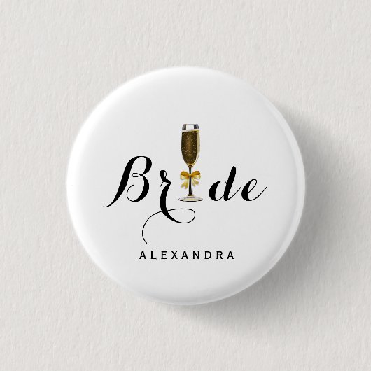 Elegant Champagne Glass Bride Button (Vorderseite)