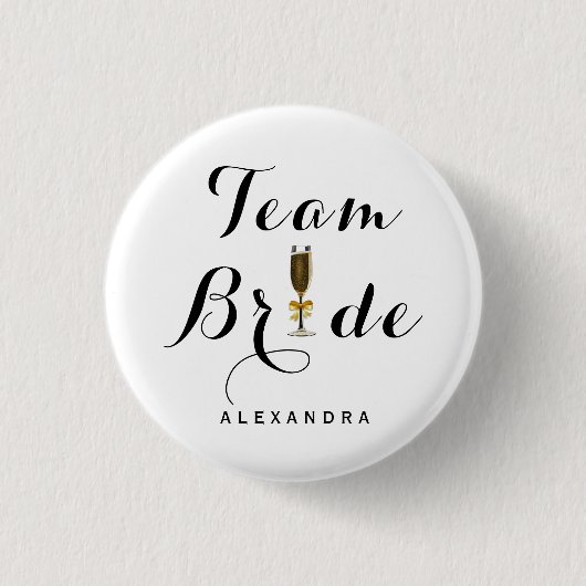 Elegant Champagne Glass Team Bride Button (Vorderseite)