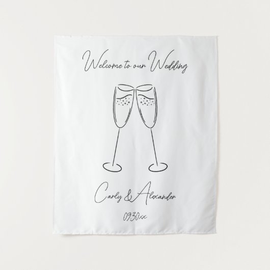 Elegant Champagne Glass Wedding Welcome Wandteppich (Vorderseite)