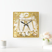Elegant Champagne Glasses Celebrate Gold Confetti Quadratische Wanduhr (Zuhause)