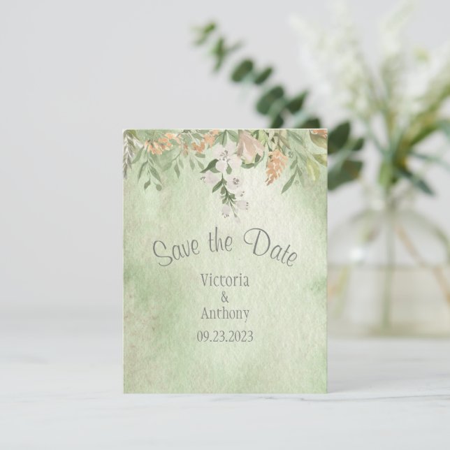 Elegant Champagne Ivory Floral Save the Date (Stehend Vorderseite)