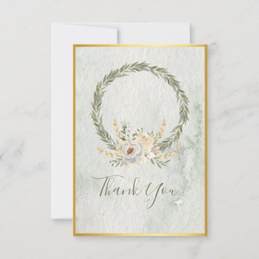 Elegant Champagne Ivory Floral Script Dankeskarte (Vorderseite)