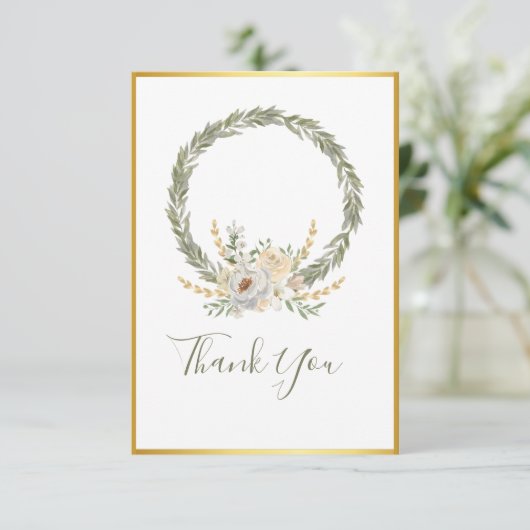 Elegant Champagne Ivory Floral Script Vielen Dank Dankeskarte (Stehend Vorderseite)