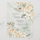 Elegant Champagne Ivory Floral Script Wedding Einladung (Vorne/Hinten)