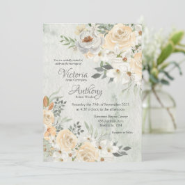 Elegant Champagne Ivory Floral Script Wedding Einladung