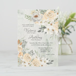 Elegant Champagne Ivory Floral Script Wedding Einladung