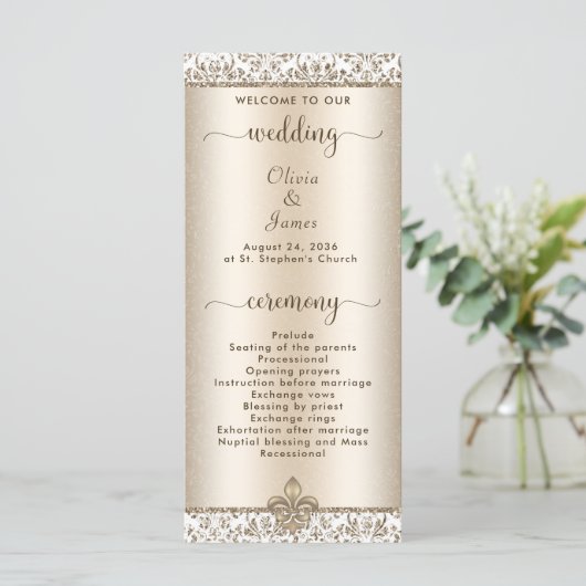 Elegant Champagne Lilie WEdding Programm (Stehend Vorderseite)