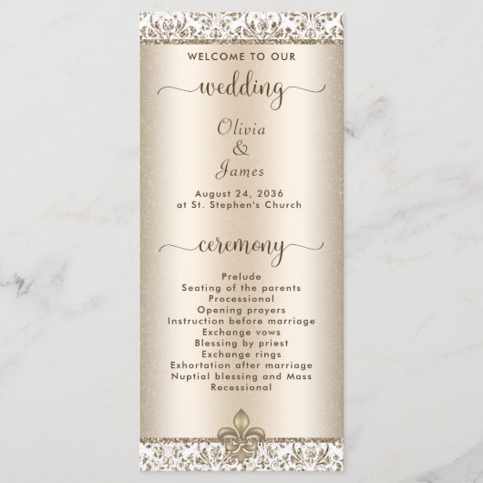 Elegant Champagne Lilie WEdding Programm (Vorderseite)