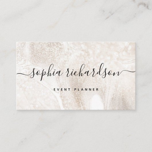 Elegant Champagne Marble and Modern Script Visitenkarte (Vorderseite)