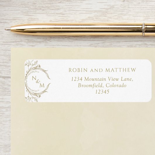 Elegant Champagne Monogram Wedding Return Address