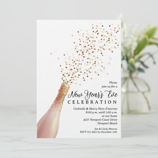 Elegant Champagne New Year's Eve Einladung (Stehend Vorderseite)