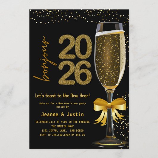 Elegant Champagne New Year's Eve Party Invitation Einladung (Vorderseite)