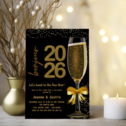 Elegant Champagne New Year's Eve Party Invitation Einladung