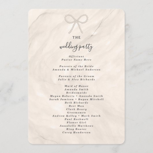 Elegant Champagne Pearl Bow Wedding Ceremony Programm (Rückseite)