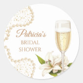 Elegant Champagne Pearls & Prosecco Bridal Shower Runder Aufkleber (Vorderseite)