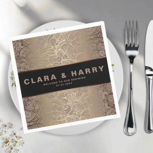 Elegant  champagne pink gold  floral wedding  serviette