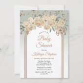 Elegant Champagne | Sage Floral Baby Dusche Einladung (Vorderseite)