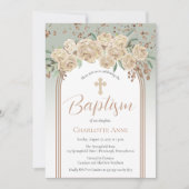 Elegant Champagne | Sage Floral Baptisk Einladung (Vorderseite)