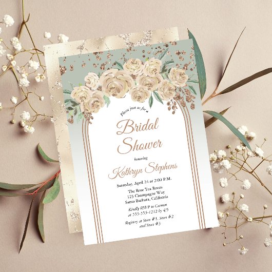 Elegant Champagne | Sage Floral Brautparty Einladung