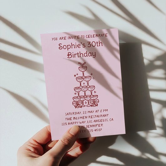 Elegant Champagne Tower 30th Birthday Party        Einladung