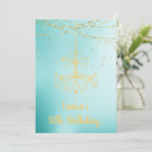 ELEGANT CHANDELIER online Custom BIRTHDAY AQUA Einladung (Stehend Vorderseite)