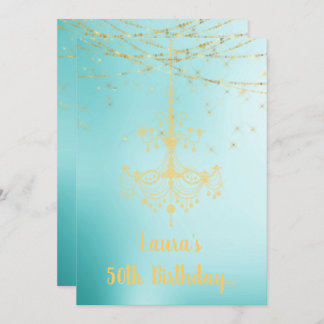 ELEGANT CHANDELIER online Custom BIRTHDAY AQUA Einladung