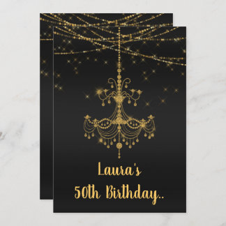 ELEGANT CHANDELIER online Custom BIRTHDAY BLACK Einladung