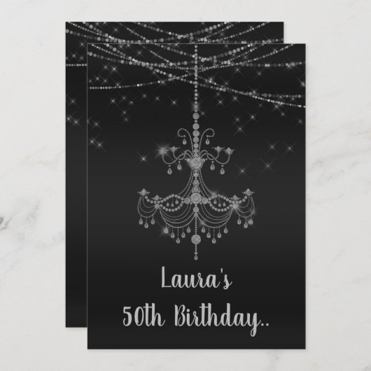 ELEGANT CHANDELIER online Custom BIRTHDAY Black Einladung (Vorne/Hinten)